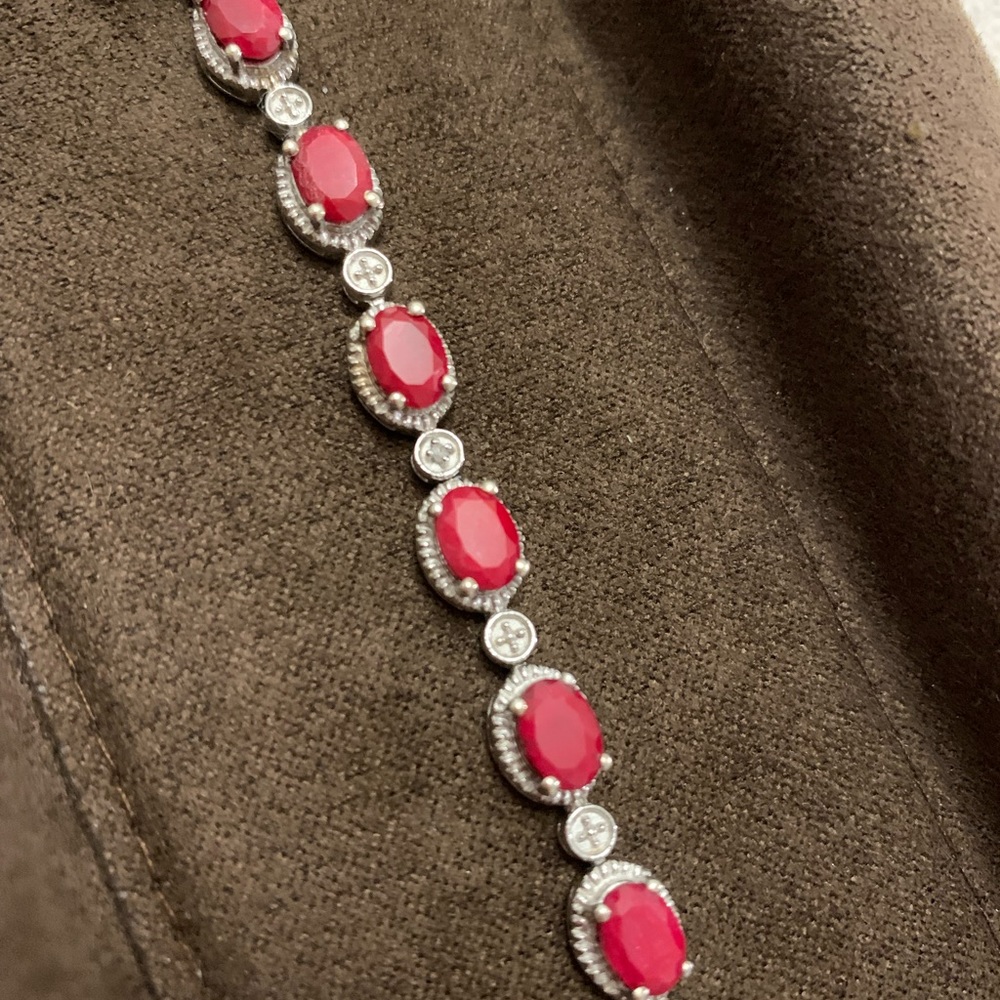Ross Simons Ruby & Diamond Sterling Silver Bracelet